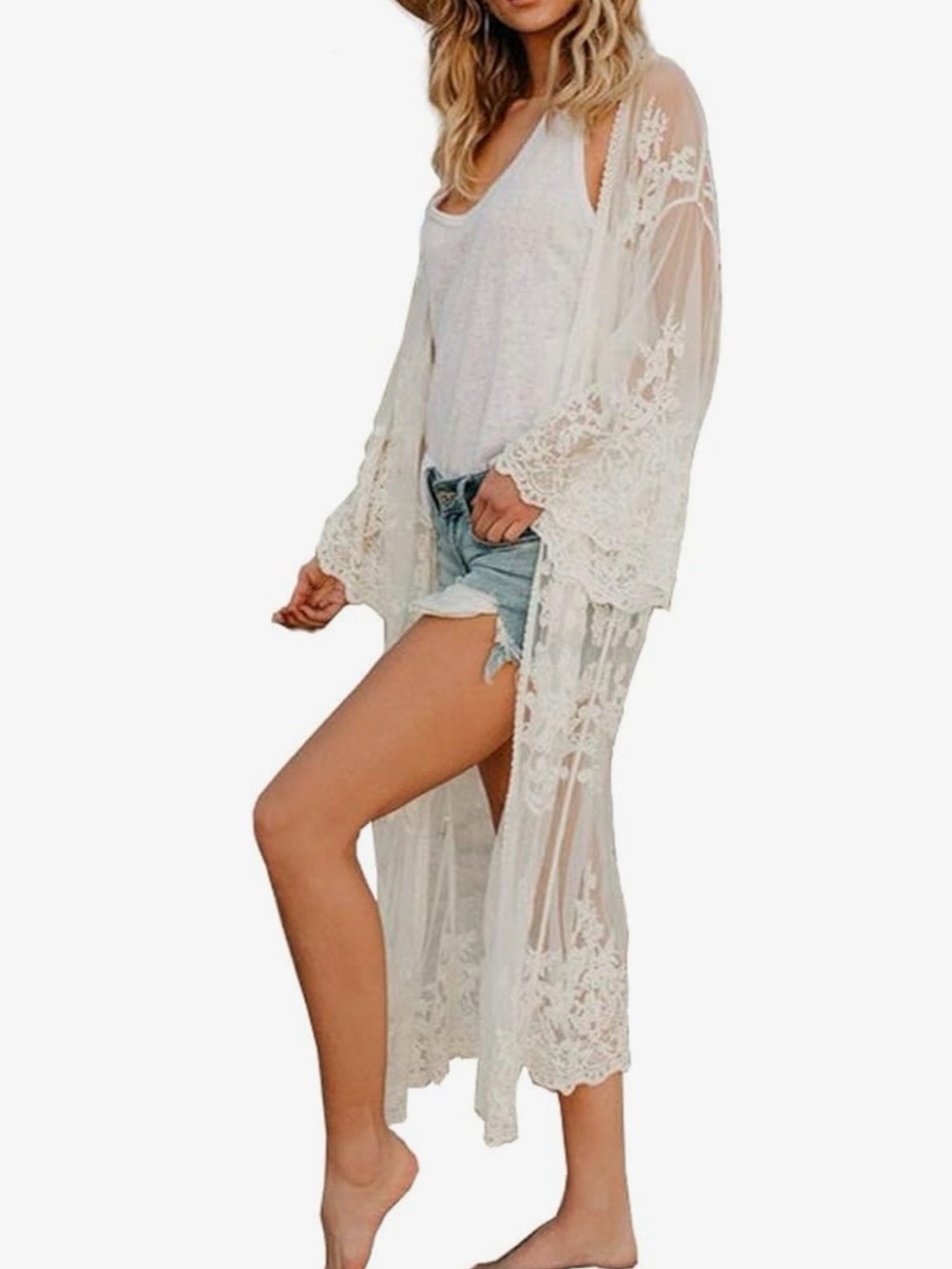 Hand Crafted White Lace Beach Kimono